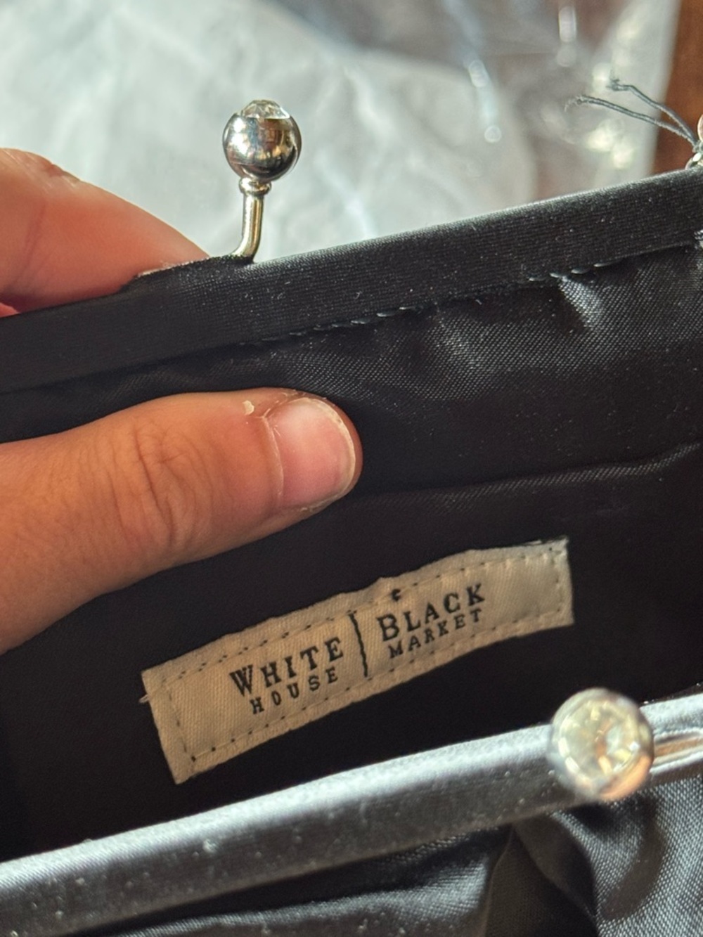 NEW White House Black Market Black Satin Evening Clutch Bag - Picture 5 of 7